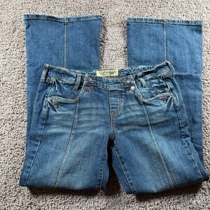 HINT flare leg denim jeans Womens 13 distressed boho hippie casual mid rise blue